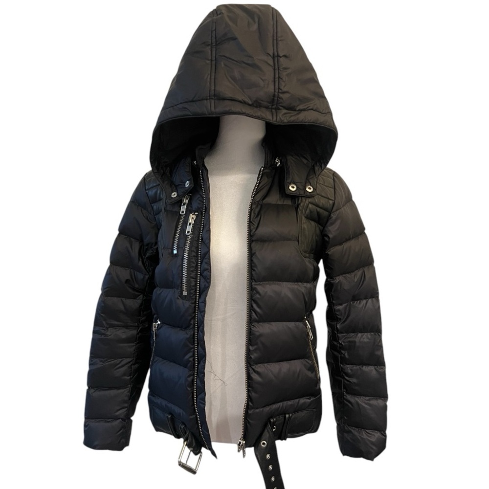 The Kooples Black Quilted Puffer Jacket with Hood